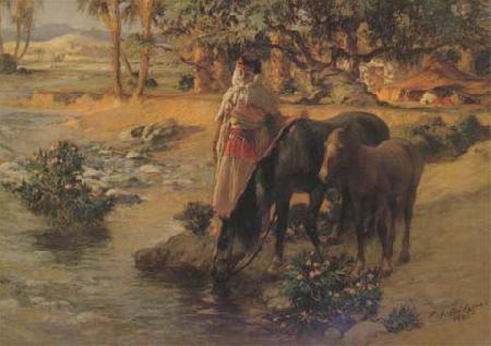Frederick Arthur Bridgman Femme faisant boire des chevaux (mk32) Sweden oil painting art